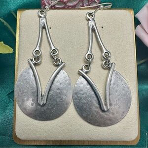 Silver Geometric Drop Earrings – Handmade Boho Artisan Dangle Jewelry NWT